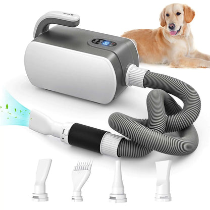 Pet Dryer 5.2HP/3800W Dog Dryer Pet Grooming Dryer with LED Display Adjustable Speed and Temperature Control Dog Blow Dryer Pet Hair Dryer with 4 Nozzles