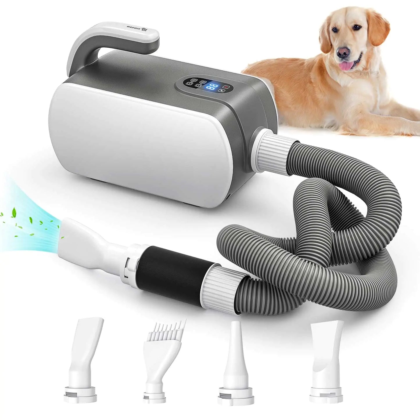 Pet Dryer 5.2HP/3800W Dog Dryer Pet Grooming Dryer with LED Display Adjustable Speed and Temperature Control Dog Blow Dryer Pet Hair Dryer with 4 Nozzles